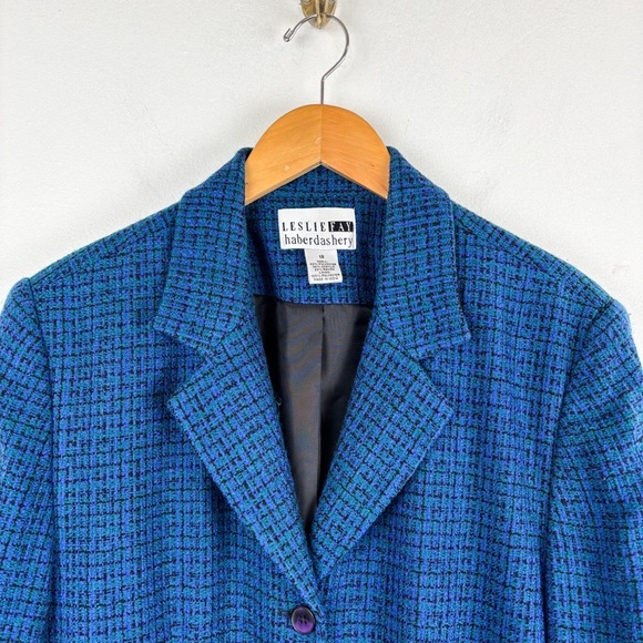 Vintage 90s Leslie Fay Blue Tweed Blazer Sz 18 - Picture 4 of 12